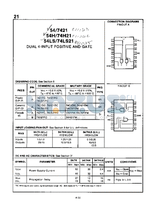 54H21 datasheet - DUAL 4-INPUT POSITIVE AND GATE