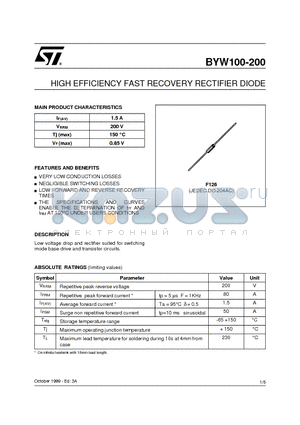 BYW100-200 datasheet - HIGH EFFICIENCY FAST RECOVERY RECTIFIER DIODE