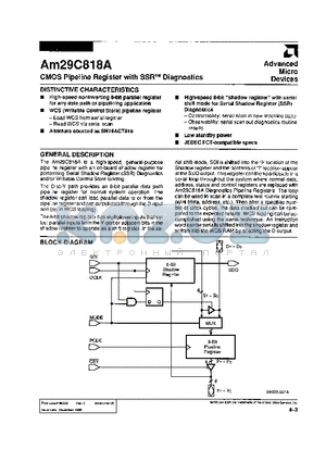 AM29C818ASC datasheet - CMOS PIPELINE REGISTER WITH SSR DIAGNOSTICS