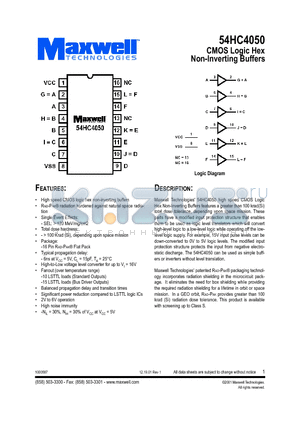 54HC4050RPFB datasheet - CMOS Logic Hex Non-Inverting Buffers