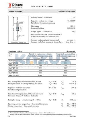 BYW27-1000 datasheet - Silicon Rectifiers