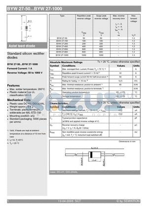 BYW27-400 datasheet - Standard silicon rectifier diodes