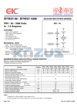 BYW27-200 datasheet - SILICON RECTIFIER DIODES