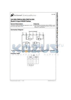 54LS00J datasheet - Quad 2-Input NAND Gates