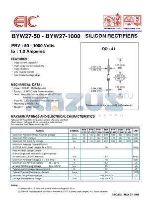 BYW27-600 datasheet - SILICON RECTIFIERS