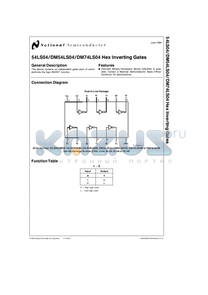 54LS04M datasheet - Hex Inverting Gates