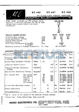 BC487 datasheet - NPN SILICON PLANAR EPITAXIAL TRANSISTOR