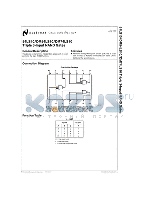 54LS10W datasheet - Triple 3-Input NAND Gates