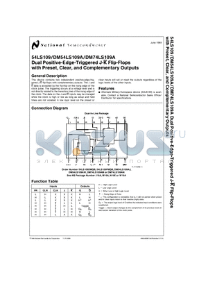 54LS109N datasheet - Dual Positive-Edge-Triggered J-K Flip-Flops with Preset, Clear, and Complementary Outputs