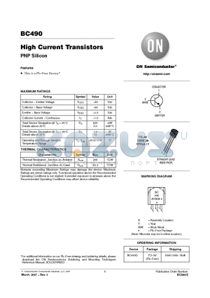 BC490 datasheet - High Current Transistors