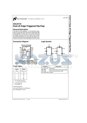 54LS113DMQB datasheet - Dual JK Edge-Triggered Flip-Flop