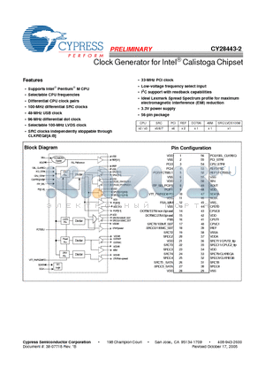 CY28443-2 datasheet - Clock Generator for Intel^ Calistoga Chipset