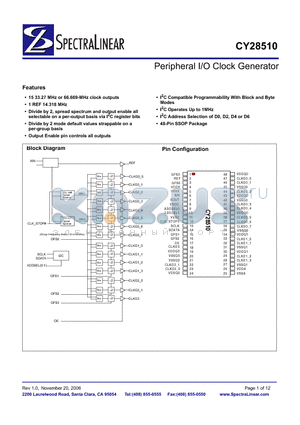 CY28510OCT datasheet - Peripheral I/O Clock Generator