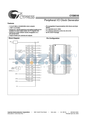 CY28510OCT datasheet - Peripheral I/O Clock Generator