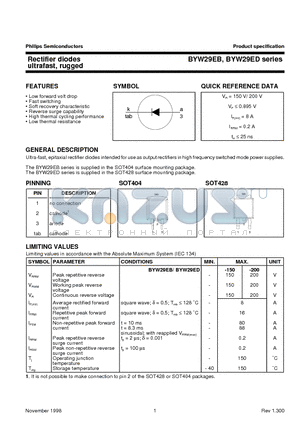 BYW29EB-200 datasheet - Rectifier diodes ultrafast, rugged