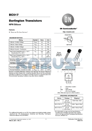 BC517 datasheet - Darlington Transistors