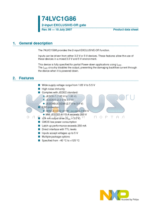 74LVC1G86GF datasheet - 2-input EXCLUSIVE-OR gate