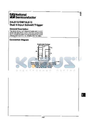 54LS13 datasheet - DUAL 4-INPUT SCHMITT TRIGGER