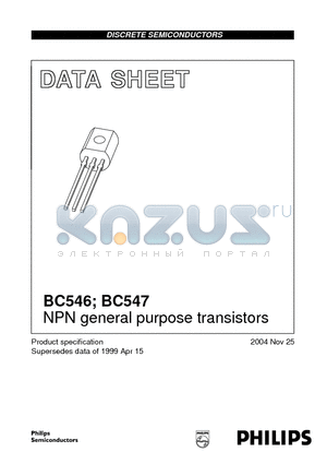 BC546 datasheet - NPN general purpose transistors