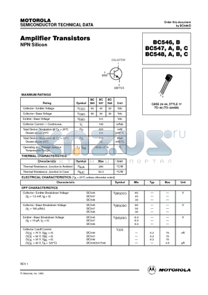 BC546 datasheet - Amplifier Transistors