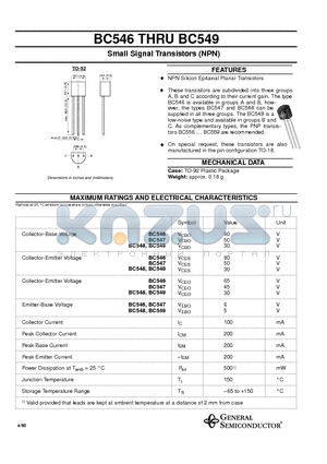 BC546 datasheet - Small Signal Transistors (NPN)