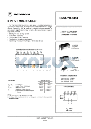 54LS151 datasheet - 8-INPUT MULTIPLEXER