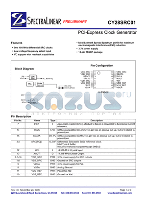 CY28SRC01ZXCT datasheet - PCI-Express Clock Generator