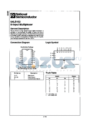 54LS152 datasheet - 8-INPUT MULTIPLEXER
