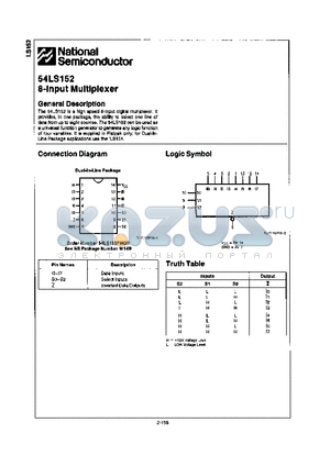 54LS152FMQB datasheet - 8-INPUT MULTIPLEXER