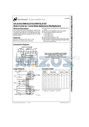 54LS153 datasheet - Dual 4-Line to 1-Line Data Selectors/Multiplexers