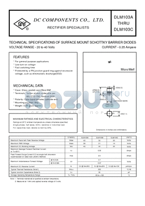 DLM103B datasheet - TECHNICAL SPECIFICATIONS OF SURFACE MOUNT SCHOTTKY BARRIER DIODES VOLTAGE RANGE - 20 to 40 Volts