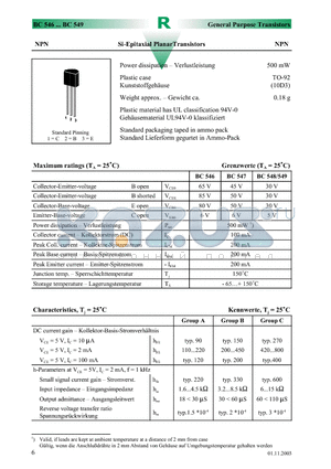 BC546B datasheet - Si-Epitaxial PlanarTransistors