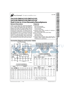 54LS155DMQB datasheet - Dual 2-Line to 4-Line Decoders/Demultiplexers