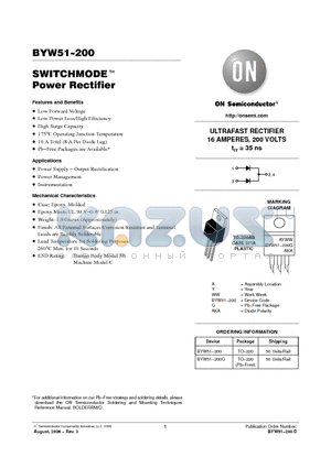 BYW51-200G datasheet - SWITCHMODE TM Power Rectifier