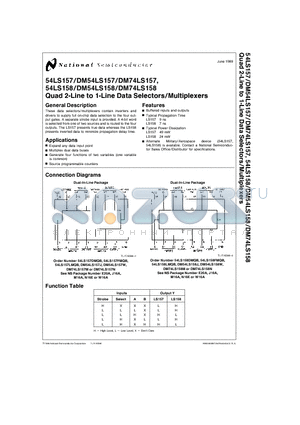 54LS157M datasheet - Quad 2-Line to 1-Line Data Selectors/Multiplexers