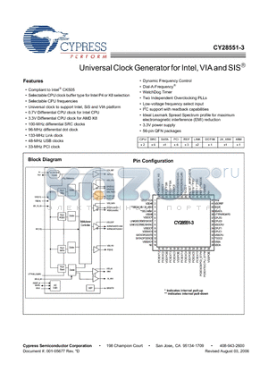 CY28551LFXC-3T datasheet - Universal Clock Generator for Intel, VIA and SIS^