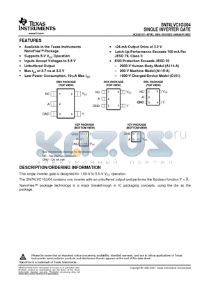 74LVC1GU04DCKRG4 datasheet - SINGLE INVERTER GATE