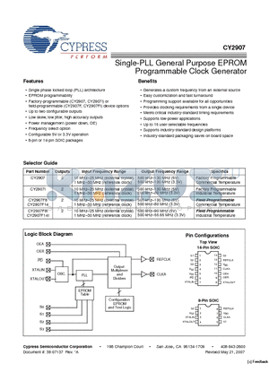 CY2907F14 datasheet - Single-PLL General Purpose EPROM Programmable Clock Generator