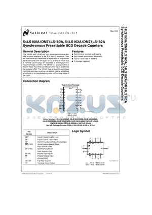 54LS160A datasheet - Synchronous Presettable BCD Decade Counters