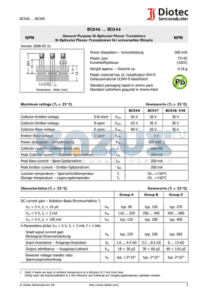 BC546_07 datasheet - General Purpose Si-Epitaxial Planar Transistors