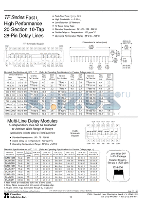 DLM5-395 datasheet - TF Series Fast tr High Performance 20 Section 10-Tap 28-Pin Delay Lines