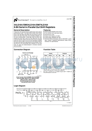 54LS164 datasheet - 8-Bit Serial In/Parallel Out Shift Registers