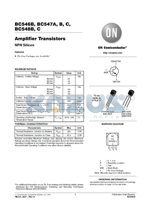 BC546BRL1 datasheet - Amplifier Transistors