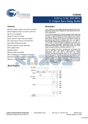CY29352 datasheet - 2.5V or 3.3V, 200 MHz, 11 Output Zero Delay Buffer