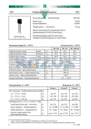 BC547 datasheet - Si-Epitaxial PlanarTransistors