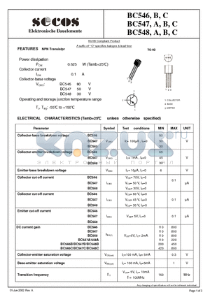 BC547 datasheet - Elektronische Bauelemente