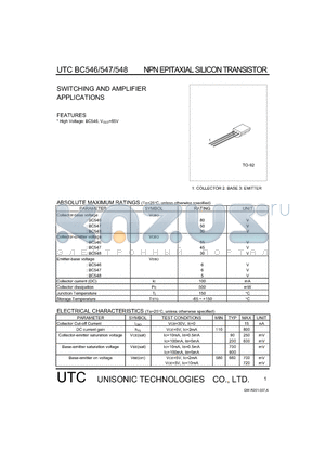 BC547 datasheet - SWITCHING AND AMPLIFIER APPLICATIONS