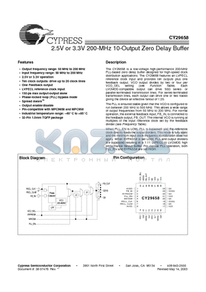 CY29658 datasheet - 2.5V or 3.3V 200-MHz 10-Output Zero Delay Buffer