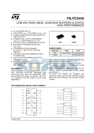 74LVC244AMTR datasheet - LOW VOLTAGE CMOS QUAD BUS BUFFERS (3-STATE) HIGH PERFORMANCE