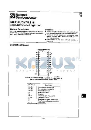 54LS181 datasheet - 4-BIT ARITHMETIC LOGIC UNIT